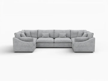 Deluxe Slope Cloud Sectional Sofa Covers | Light Grey Chenille and Linen Sofa Cover for 6-Seater