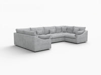 Deluxe Cloud 6-Seater Light Grey Large Space Pit Sectional | 6-Piece, Chenille And Linen Fabric, Easy To Clean