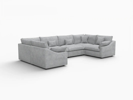 Deluxe Slope Cloud Sectional Sofa Covers | Light Grey Chenille and Linen Sofa Cover for 6-Seater