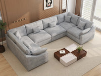 Deluxe Cloud 6-Seater Light Grey Large Space Pit Sectional | 6-Piece, Chenille And Linen Fabric, Easy To Clean