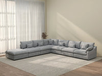 Deluxe Cloud 6-Seater Light Grey Large Space Pit Sectional | 7-Piece (Includes 1 Ottoman), Chenille And Linen Fabric, Easy To Clean