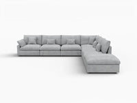 Deluxe Cloud 6-Seater Light Grey Large Space Pit Sectional | 7-Piece (Includes 1 Ottoman), Chenille And Linen Fabric, Easy To Clean