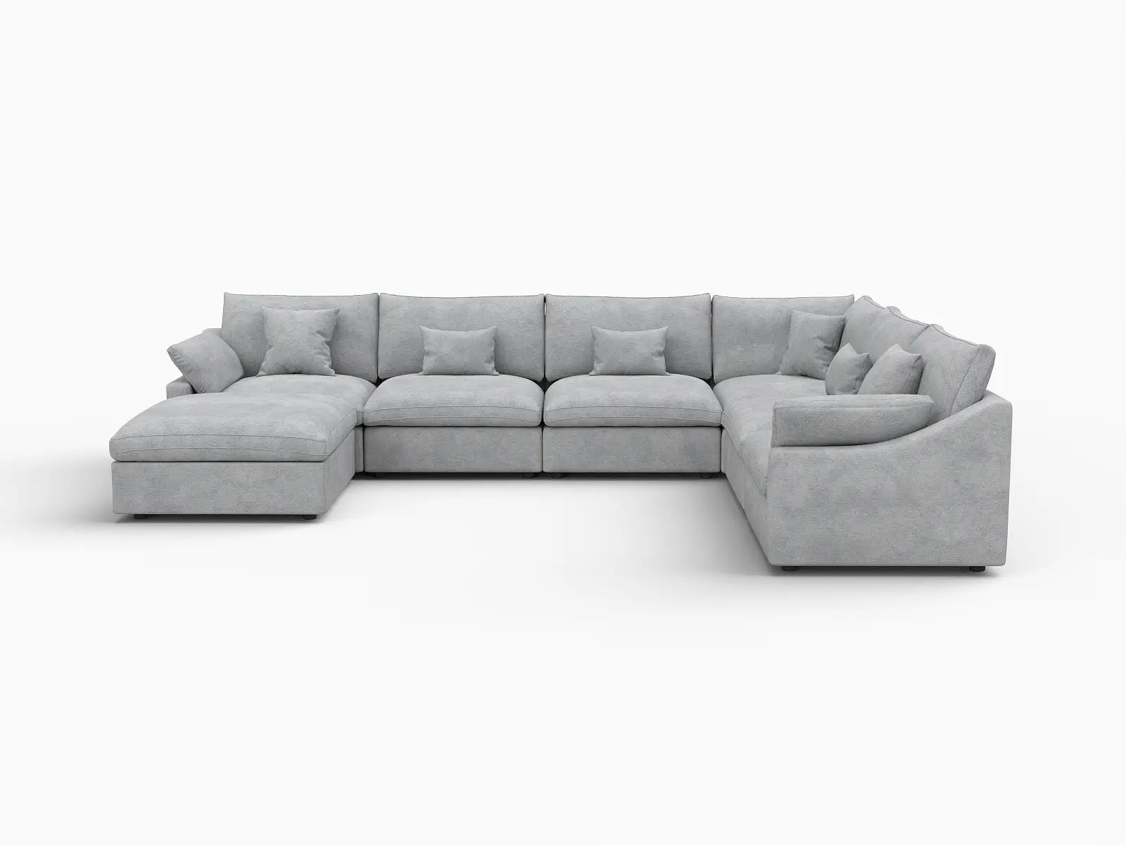 Deluxe Cloud 6-Seater Light Grey Large Space Pit Sectional | 7-Piece (Includes 1 Ottoman), Chenille And Linen Fabric, Easy To Clean