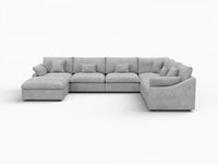 Deluxe Cloud 6-Seater Light Grey Large Space Pit Sectional | 7-Piece (Includes 1 Ottoman), Chenille And Linen Fabric, Easy To Clean