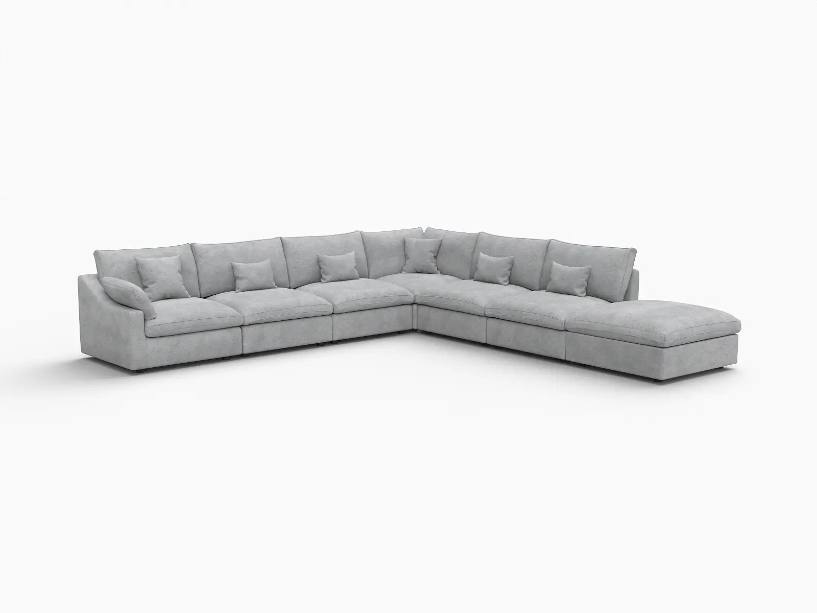 Deluxe Cloud 6-Seater Light Grey Large Space Pit Sectional | 7-Piece (Includes 1 Ottoman), Chenille And Linen Fabric, Easy To Clean