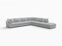Deluxe Cloud 6-Seater Light Grey Large Space Pit Sectional | 7-Piece (Includes 1 Ottoman), Chenille And Linen Fabric, Easy To Clean