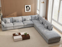 Deluxe Cloud 6-Seater Light Grey Large Space Pit Sectional | 7-Piece (Includes 1 Ottoman), Chenille And Linen Fabric, Easy To Clean