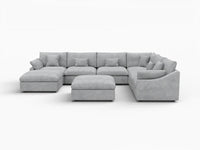 Deluxe Cloud 6-Seater Light Grey Open Space Pit Sectional | 8-Piece (Includes 2 Ottomans), Chenille And Linen Fabric, Easy To Clean