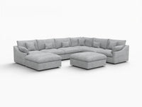 Deluxe Cloud 6-Seater Light Grey Open Space Pit Sectional | 8-Piece (Includes 2 Ottomans), Chenille And Linen Fabric, Easy To Clean
