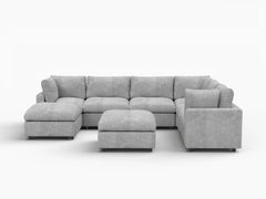 Fundas de Sofá Seccional Cloud de Salón | Funda de Sofá de Chenilla de Lino-Mezcla Gris Claro para 6 Plazas con 2 Otomanas