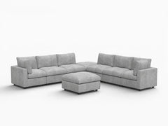 Fundas de sofá seccional Lounge Cloud | Funda de sofá de chenilla mezcla de lino gris claro para 6 plazas con 2 otomanas