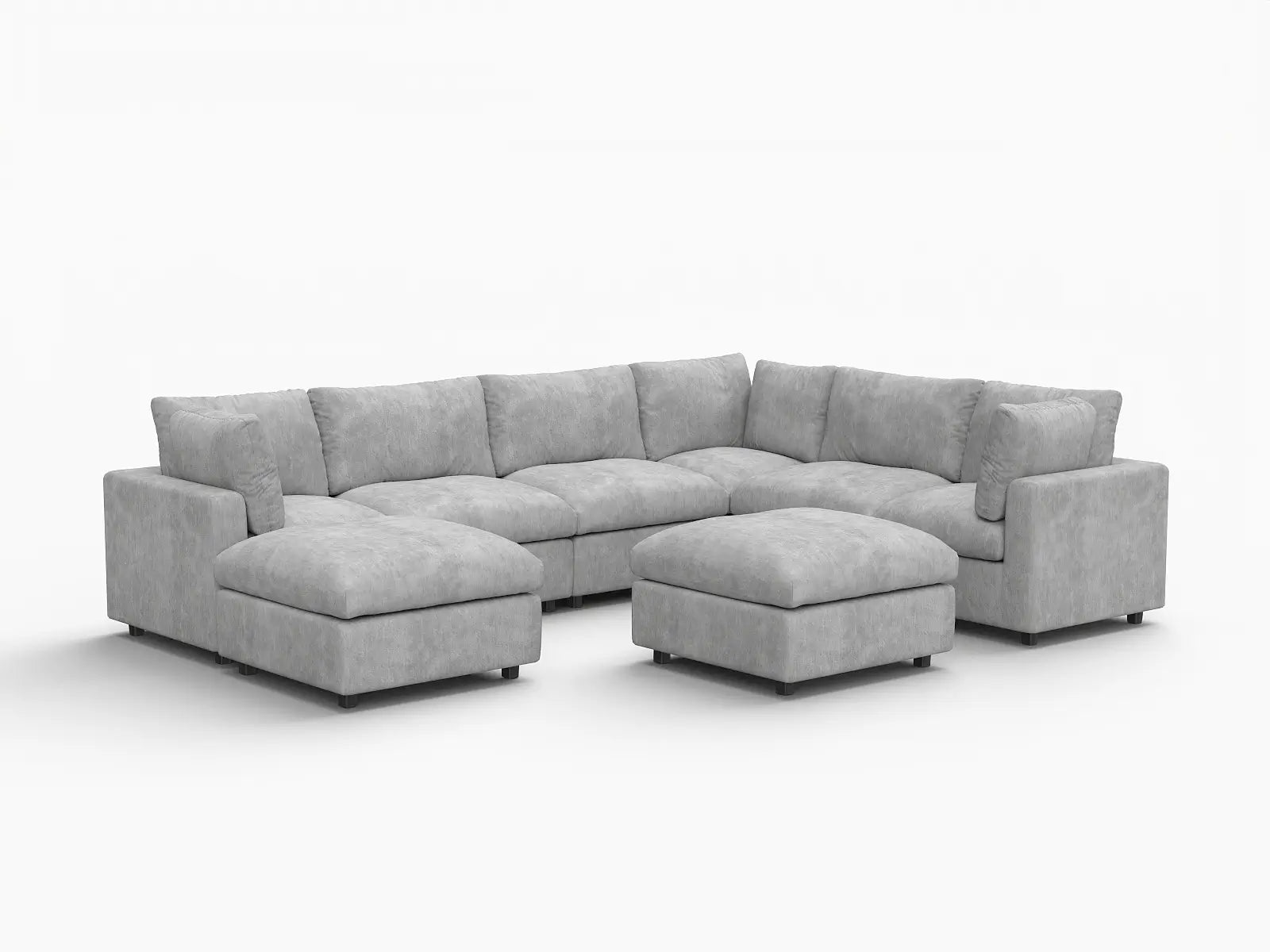 Juego de sofás de 6 plazas Cloud Deluxe gris claro | 8 piezas (incluye 2 otomanas), tela de chenilla mezcla de lino, fundas de cojín lavables
