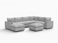 Juego de sofás de 6 plazas Cloud Deluxe gris claro | 8 piezas (incluye 2 otomanas), tela de chenilla mezcla de lino, fundas de cojín lavables