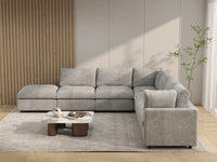 Seccional de 6 plazas en forma de V Deluxe Cloud color gris claro | 7 piezas (incluye 1 otomana), tela de chenilla de mezcla de lino, fundas de cojín lavables