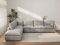 Seccional de 6 plazas en forma de V Deluxe Cloud color gris claro | 7 piezas (incluye 1 otomana), tela de chenilla de mezcla de lino, fundas de cojín lavables