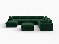 Deluxe Cloud 6-Seater Olive Green Sofa Set | 8-Piece (Includes 2 Ottomans), Velvet Fabric, Living Room, Washable Cushion Covers