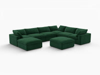 Deluxe Cloud 6-Seater Olive Green Sofa Set | 8-Piece (Includes 2 Ottomans), Velvet Fabric, Living Room, Washable Cushion Covers