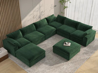 Deluxe Cloud 6-Seater Olive Green Sofa Set | 8-Piece (Includes 2 Ottomans), Velvet Fabric, Living Room, Washable Cushion Covers
