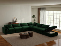 Deluxe Cloud 6-Seater Olive Green V-Shaped Sectional | 7-Piece (Includes 1 Ottoman), Velvet Fabric, Living Room Seating, Washable Cushion Covers