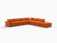 Deluxe Cloud 6-Seater Orange V-Shaped Sectional | 7-Piece (Includes 1 Ottoman), Velvet Fabric, Living Room Seating, Washable Cushion Covers