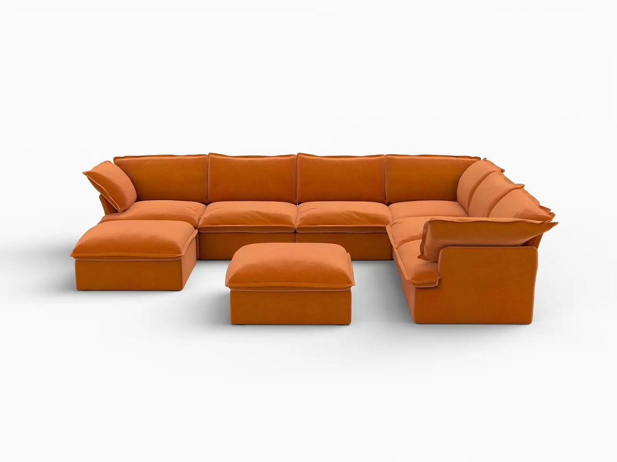 Sofá Seccional Oversize de 6 Plazas Deluxe Cloud | 8 piezas (incluye 2 otomanas), Tela de Terciopelo, Otomana con Almacenamiento