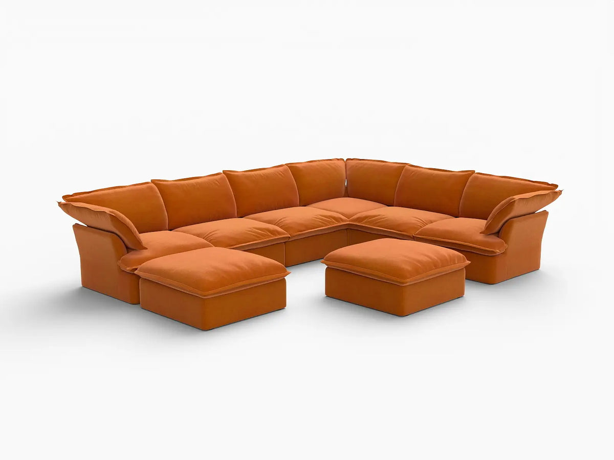 Sofá Seccional Oversize de 6 Plazas Deluxe Cloud | 8 piezas (incluye 2 otomanas), Tela de Terciopelo, Otomana con Almacenamiento