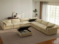 Deluxe Cloud 6-Seater Sofa Set in Beige Velvet | 8-Piece (Includes 2 Ottomans), Living Room, Easy To Clean, Open Space