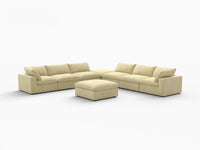 Deluxe Cloud 6-Seater Sofa Set in Beige Velvet | 8-Piece (Includes 2 Ottomans), Living Room, Easy To Clean, Open Space