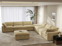 Deluxe Cloud 6-Seater Sofa Set in Beige Velvet | 8-Piece (Includes 2 Ottomans), Living Room, Easy To Clean, Open Space
