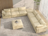 Deluxe Cloud 6-Seater Sofa Set in Beige Velvet | 8-Piece (Includes 2 Ottomans), Living Room, Easy To Clean, Open Space