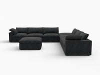Deluxe Cloud 6-Seater Sofa Set in Black Cotton And Linen | 8-Piece (Includes 2 Ottomans), Living Room, Easy To Clean, Open Space