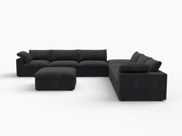Deluxe Premium Cloud Sectional Sofa Covers | Black Cotton and Linen Sofa Cover for 6-Seater with 2-Ottomans
