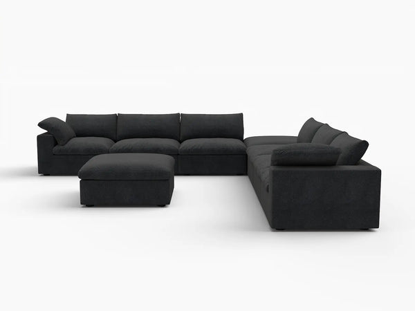 Deluxe Premium Cloud Sectional Sofa Covers | Black Cotton and Linen Sofa Cover for 6-Seater with 2-Ottomans