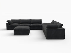 Deluxe Premium Cloud Sectional Sofa Covers | Black Cotton and Linen Sofa Cover for 6-Seater with 2-Ottomans