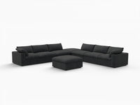 Deluxe Cloud 6-Seater Sofa Set in Black Cotton And Linen | 8-Piece (Includes 2 Ottomans), Living Room, Easy To Clean, Open Space