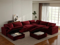 Deluxe Cloud 6-Seater Sofa Set in Claret Velvet | 8-Piece (Includes 2 Ottomans), Living Room, Easy To Clean, Modern Style