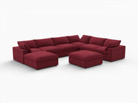 Deluxe Cloud 6-Seater Sofa Set in Claret Velvet | 8-Piece (Includes 2 Ottomans), Living Room, Easy To Clean, Modern Style