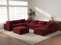 Deluxe Cloud 6-Seater Sofa Set in Claret Velvet | 8-Piece (Includes 2 Ottomans), Living Room, Easy To Clean, Modern Style