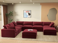 Deluxe Cloud 6-Seater Sofa Set in Claret Velvet | 8-Piece (Includes 2 Ottomans), Living Room, Easy To Clean, Modern Style