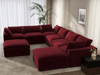 Deluxe Cloud 6-Seater Sofa Set in Claret Velvet | 8-Piece (Includes 2 Ottomans), Living Room, Easy To Clean, Modern Style