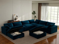 Deluxe Cloud 6-Seater Sofa Set in Dark Blue Velvet | 8-Piece (Includes 2 Ottomans), Living Room, Easy To Clean, Modular Design