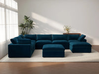Deluxe Cloud 6-Seater Sofa Set in Dark Blue Velvet | 8-Piece (Includes 2 Ottomans), Living Room, Easy To Clean, Modular Design