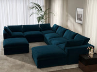 Deluxe Cloud 6-Seater Sofa Set in Dark Blue Velvet | 8-Piece (Includes 2 Ottomans), Living Room, Easy To Clean, Modular Design