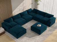 Deluxe Cloud 6-Seater Sofa Set in Dark Blue Velvet | 8-Piece (Includes 2 Ottomans), Living Room, Easy To Clean, Modular Design