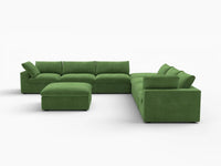 Deluxe Cloud 6-Seater Sofa Set in Earth Green Velvet | 8-Piece (Includes 2 Ottomans), Living Room, Easy To Clean, Contemporary Style