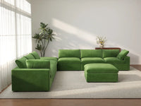 Deluxe Cloud 6-Seater Sofa Set in Earth Green Velvet | 8-Piece (Includes 2 Ottomans), Living Room, Easy To Clean, Contemporary Style