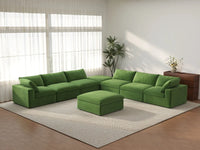 Deluxe Cloud 6-Seater Sofa Set in Earth Green Velvet | 8-Piece (Includes 2 Ottomans), Living Room, Easy To Clean, Contemporary Style