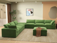 Deluxe Cloud 6-Seater Sofa Set in Earth Green Velvet | 8-Piece (Includes 2 Ottomans), Living Room, Easy To Clean, Contemporary Style