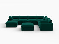 Deluxe Cloud 6-Seater Sofa Set in Gem Green Velvet | 8-Piece (Includes 2 Ottomans), Living Room, Easy To Clean, Stylish Design