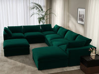 Deluxe Cloud 6-Seater Sofa Set in Gem Green Velvet | 8-Piece (Includes 2 Ottomans), Living Room, Easy To Clean, Stylish Design